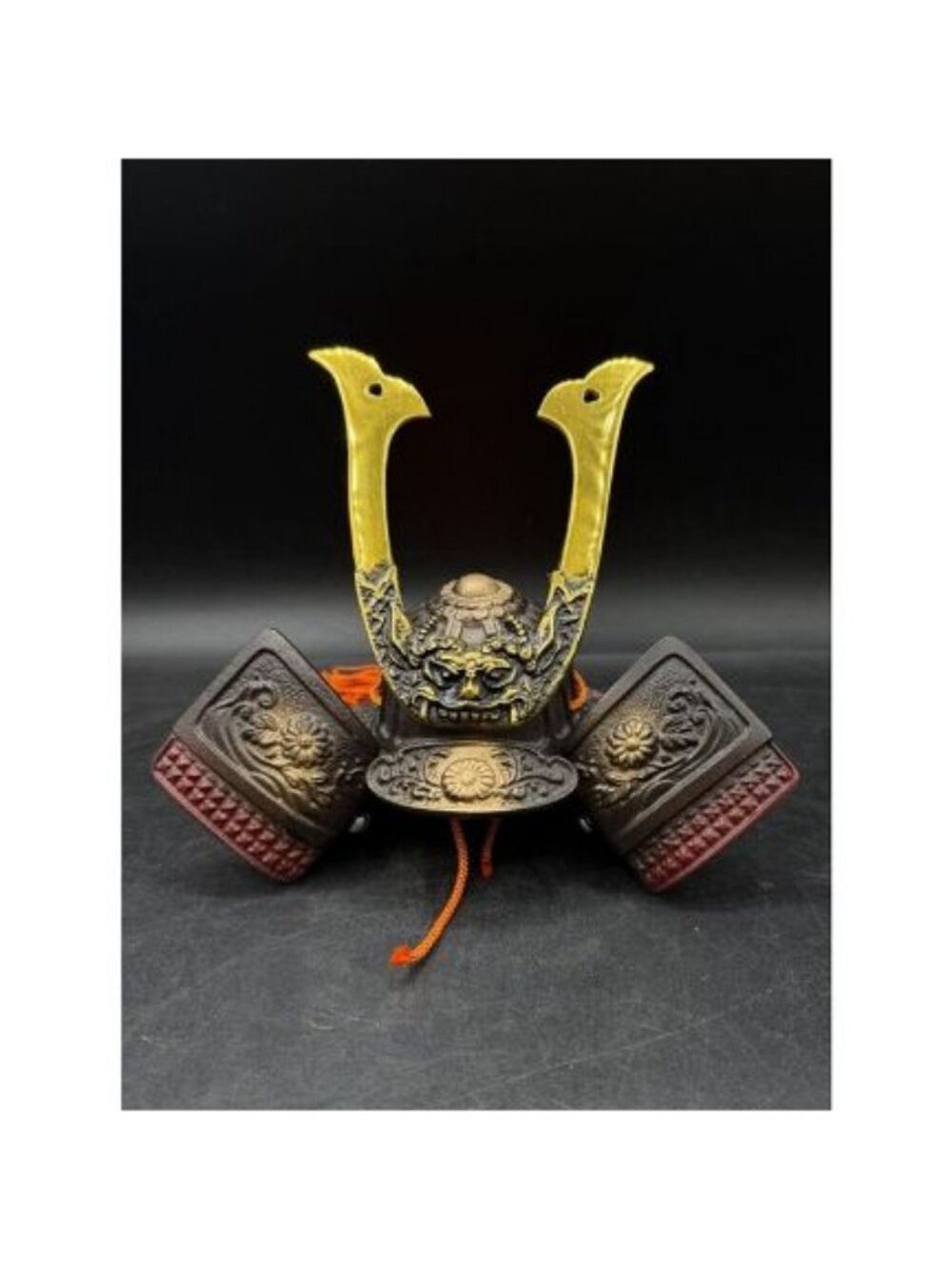 Kabuto Samurai Helmet Cast Iron Japanese Brass Dragon Shishi Ornament